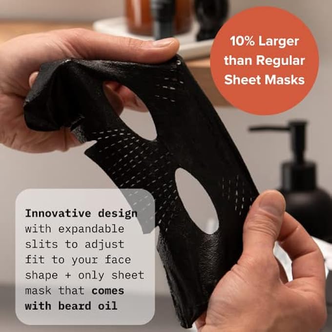 Cardon FACE MASK FOR BEARDED MEN | KOREAN SHEET MASK FOR MEN | BAMBOO CHARCOAL FACIAL MASK AND BEARD OIL | 4-PACK - Image 4